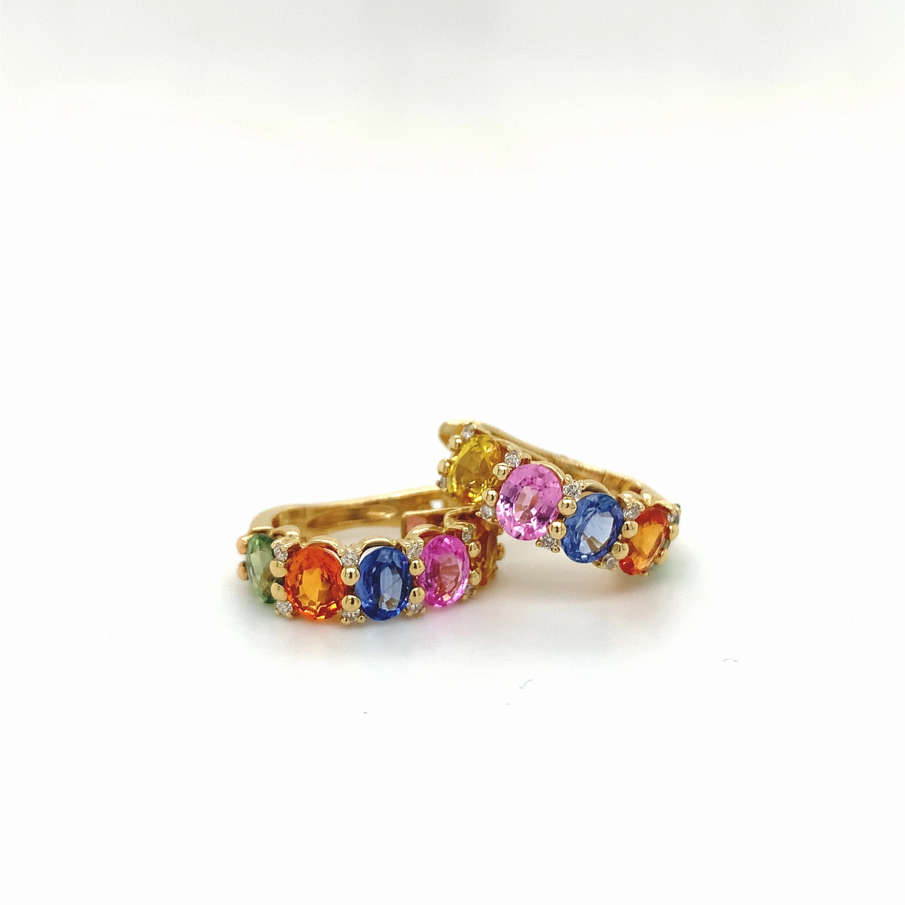 Ladies Multicolor Sapphire and Diamond Huggies
