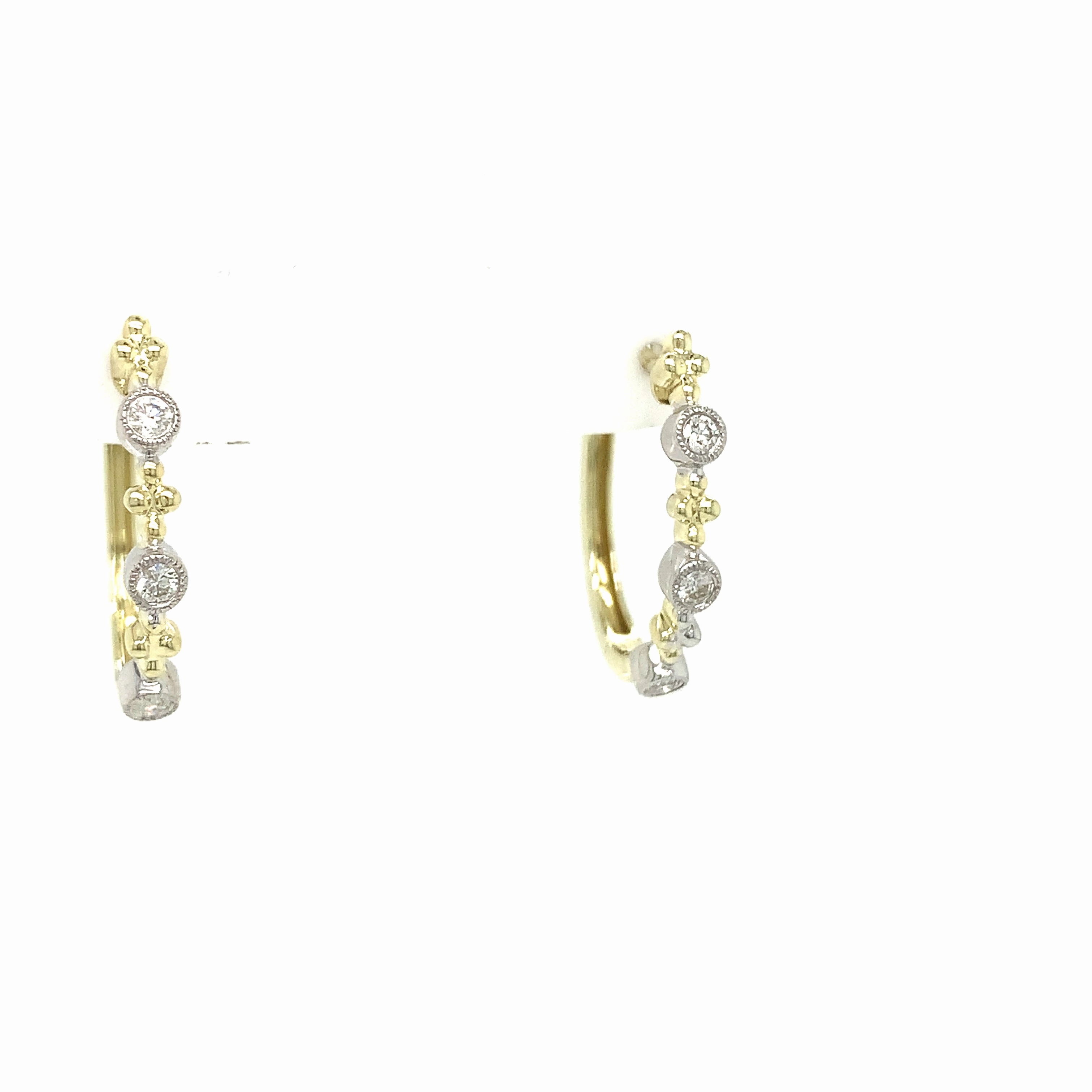 Ladies Two-Tone Diamond Beaded Hoops