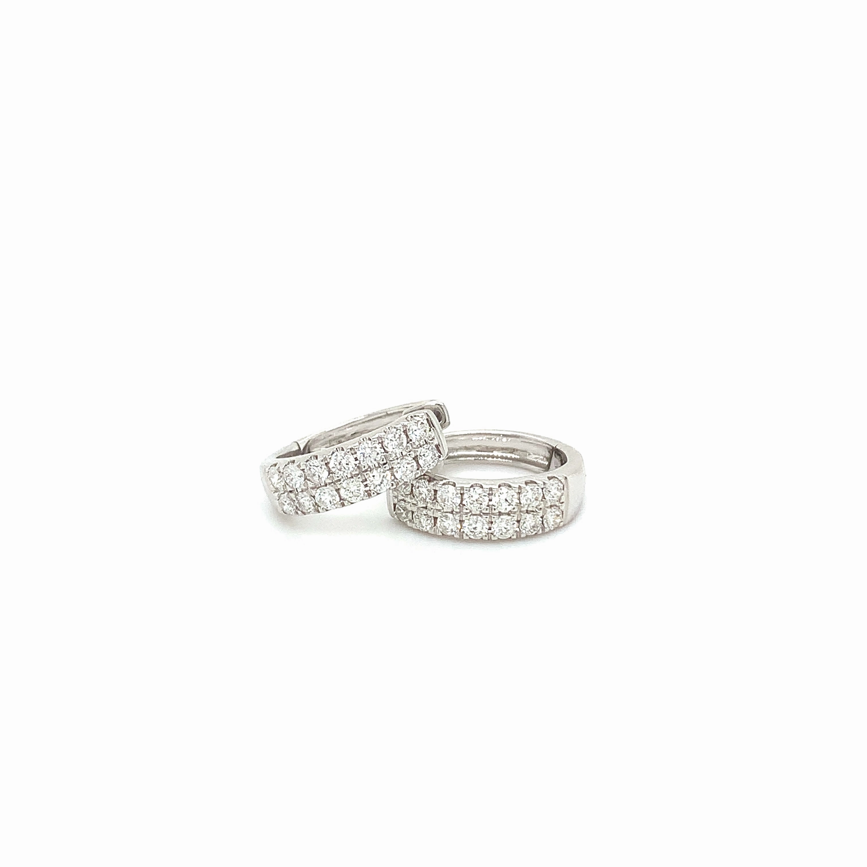 Ladies White Gold  Double Row Diamond Huggies