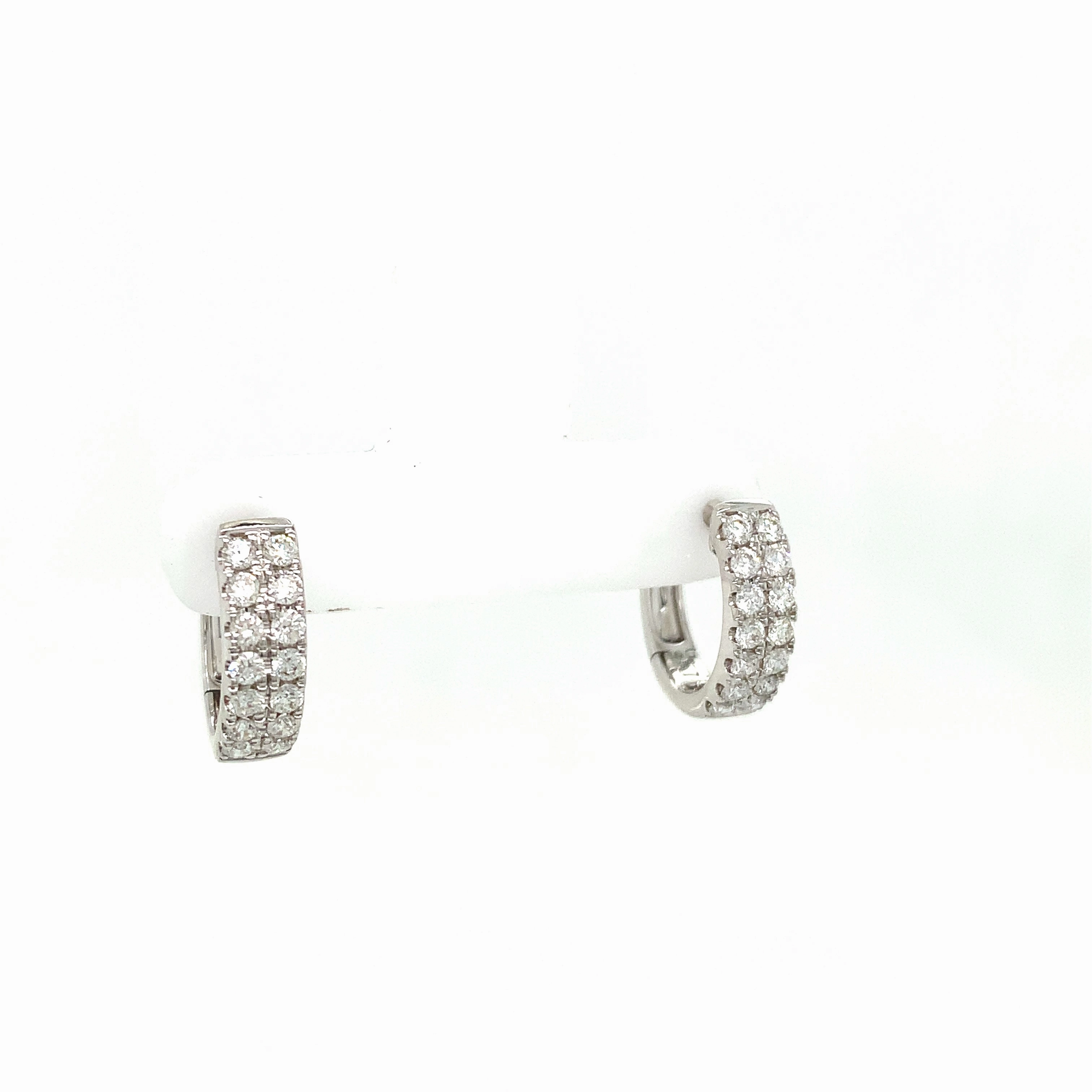 Ladies White Gold  Double Row Diamond Huggies