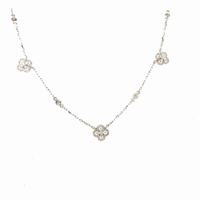 Lady's White Gold and Diamond Clover Station Necklace
