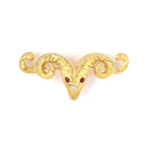 Lalaounis Diamond & Ruby Ram's Head Pin