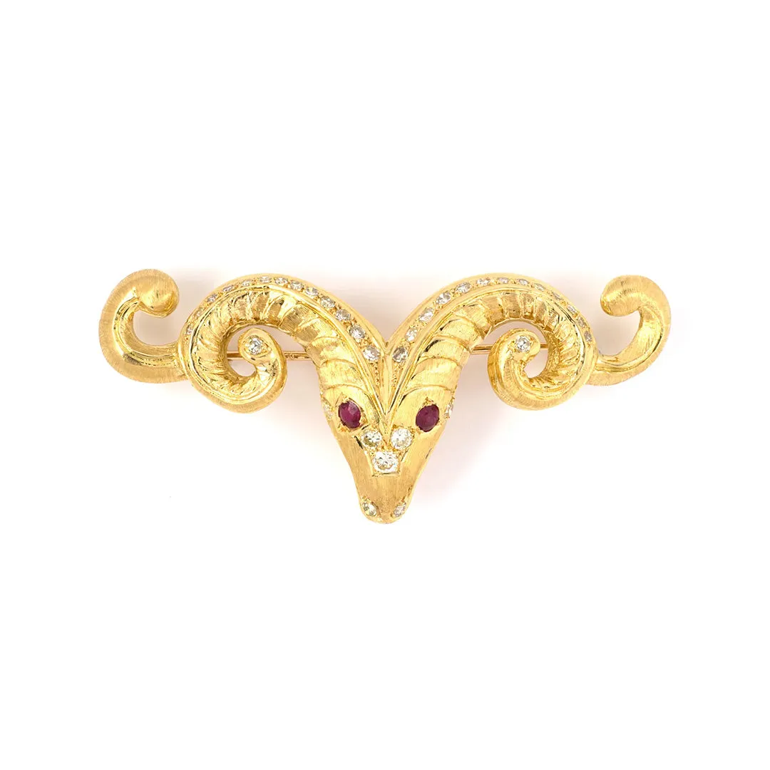 Lalaounis Diamond & Ruby Ram's Head Pin