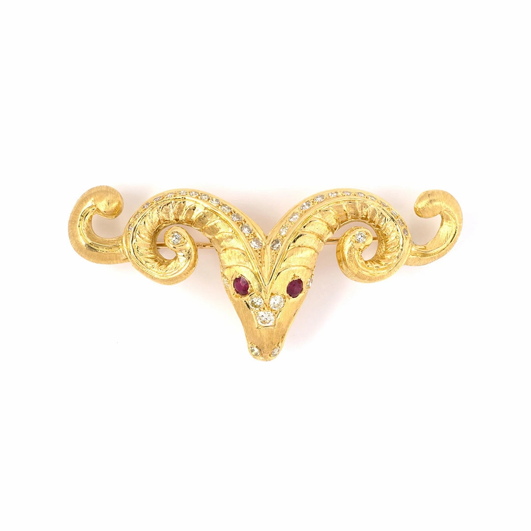Lalaounis Diamond & Ruby Ram's Head Pin