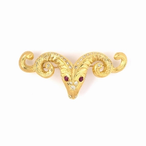 Lalaounis Diamond & Ruby Ram's Head Pin