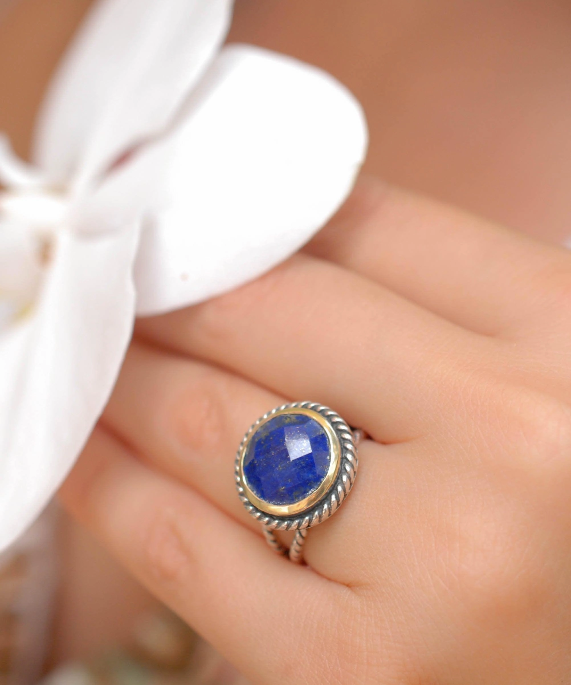 Lapis Lazuli Ring ~ Sterling Silver 925 and Gold Vermeil ~MR169