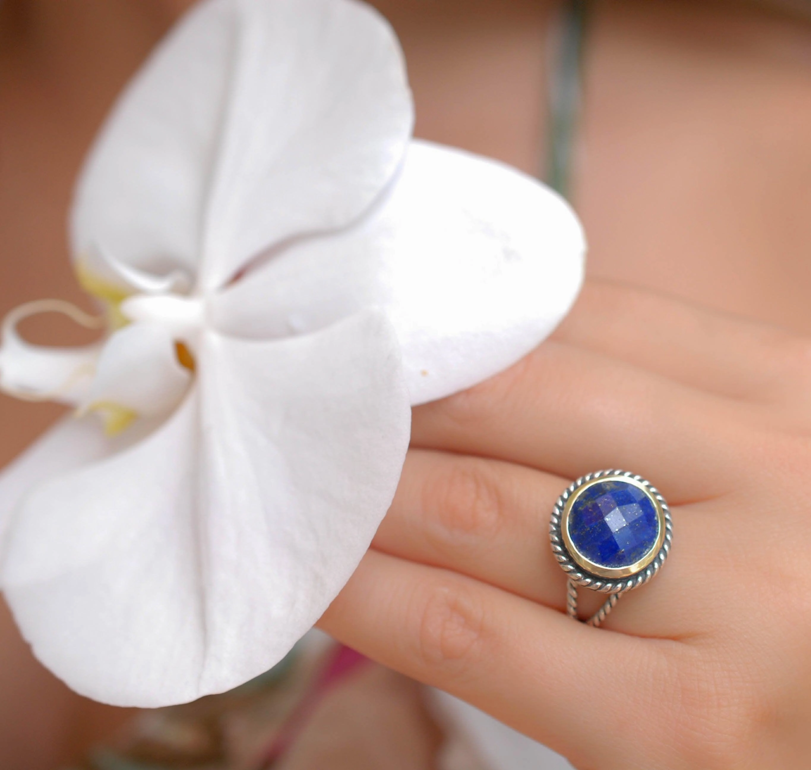 Lapis Lazuli Ring ~ Sterling Silver 925 and Gold Vermeil ~MR169