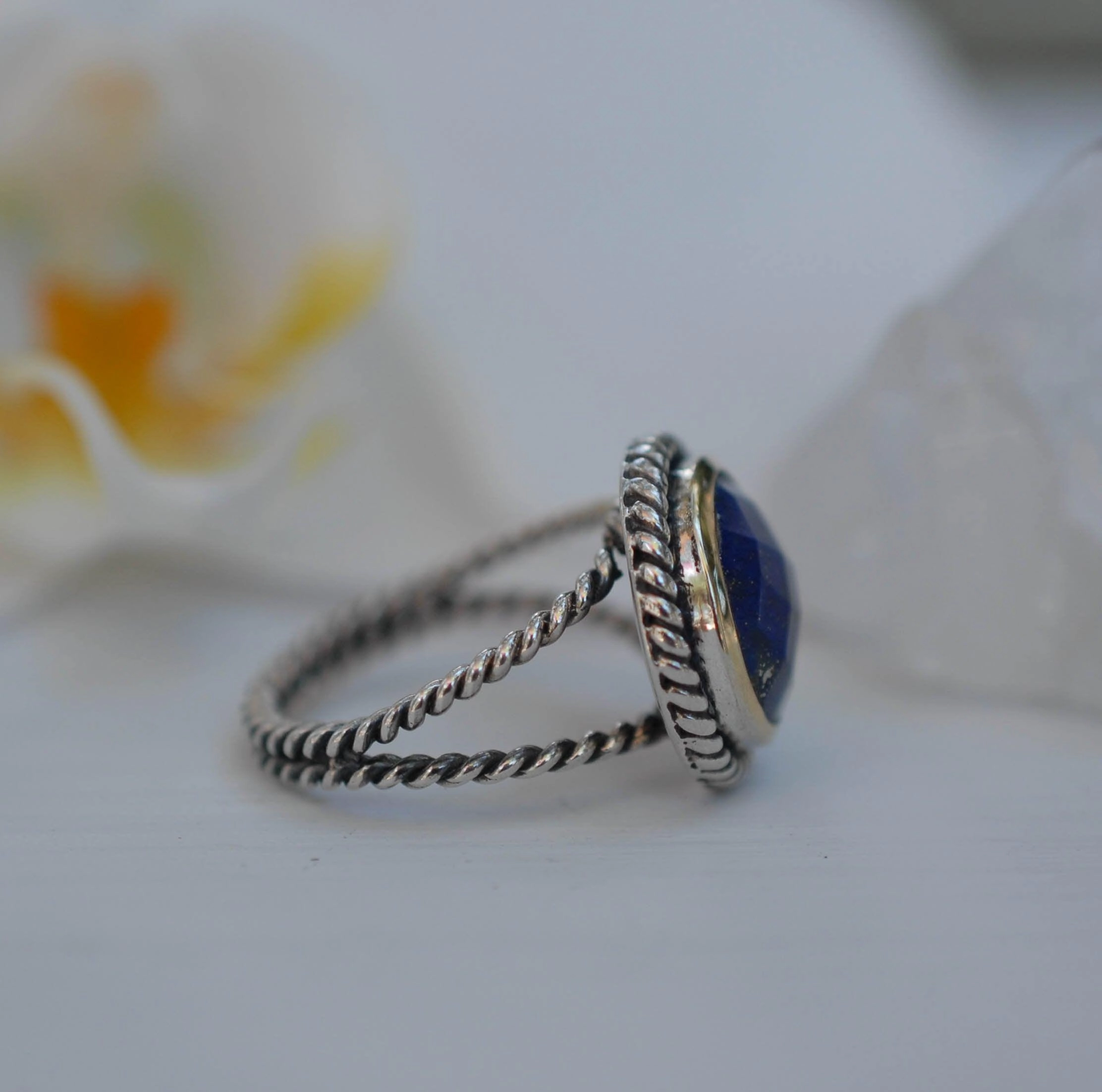 Lapis Lazuli Ring ~ Sterling Silver 925 and Gold Vermeil ~MR169