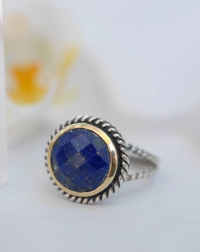 Lapis Lazuli Ring ~ Sterling Silver 925 and Gold Vermeil ~MR169