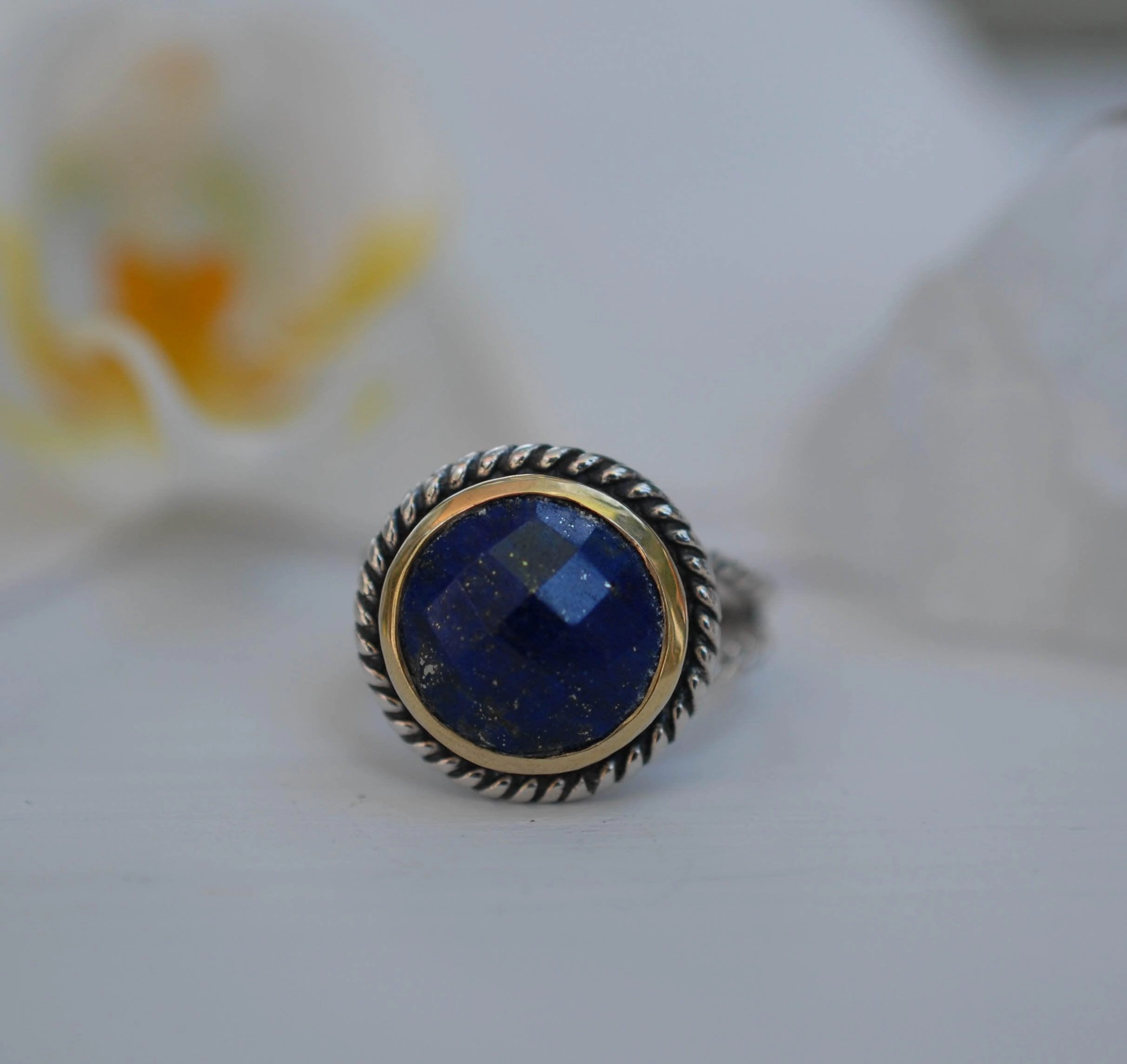 Lapis Lazuli Ring ~ Sterling Silver 925 and Gold Vermeil ~MR169