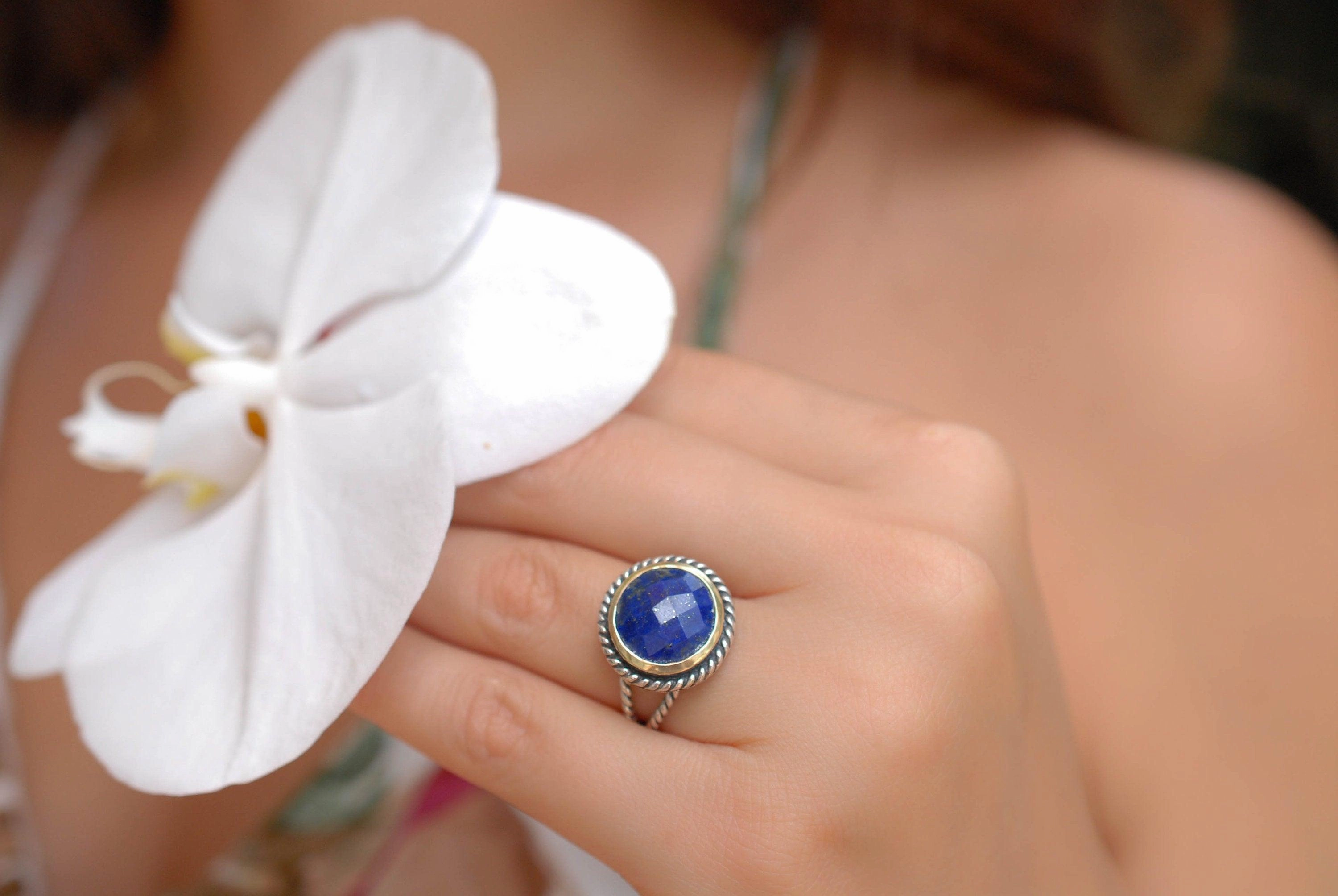Lapis Lazuli Ring ~ Sterling Silver 925 and Gold Vermeil ~MR169