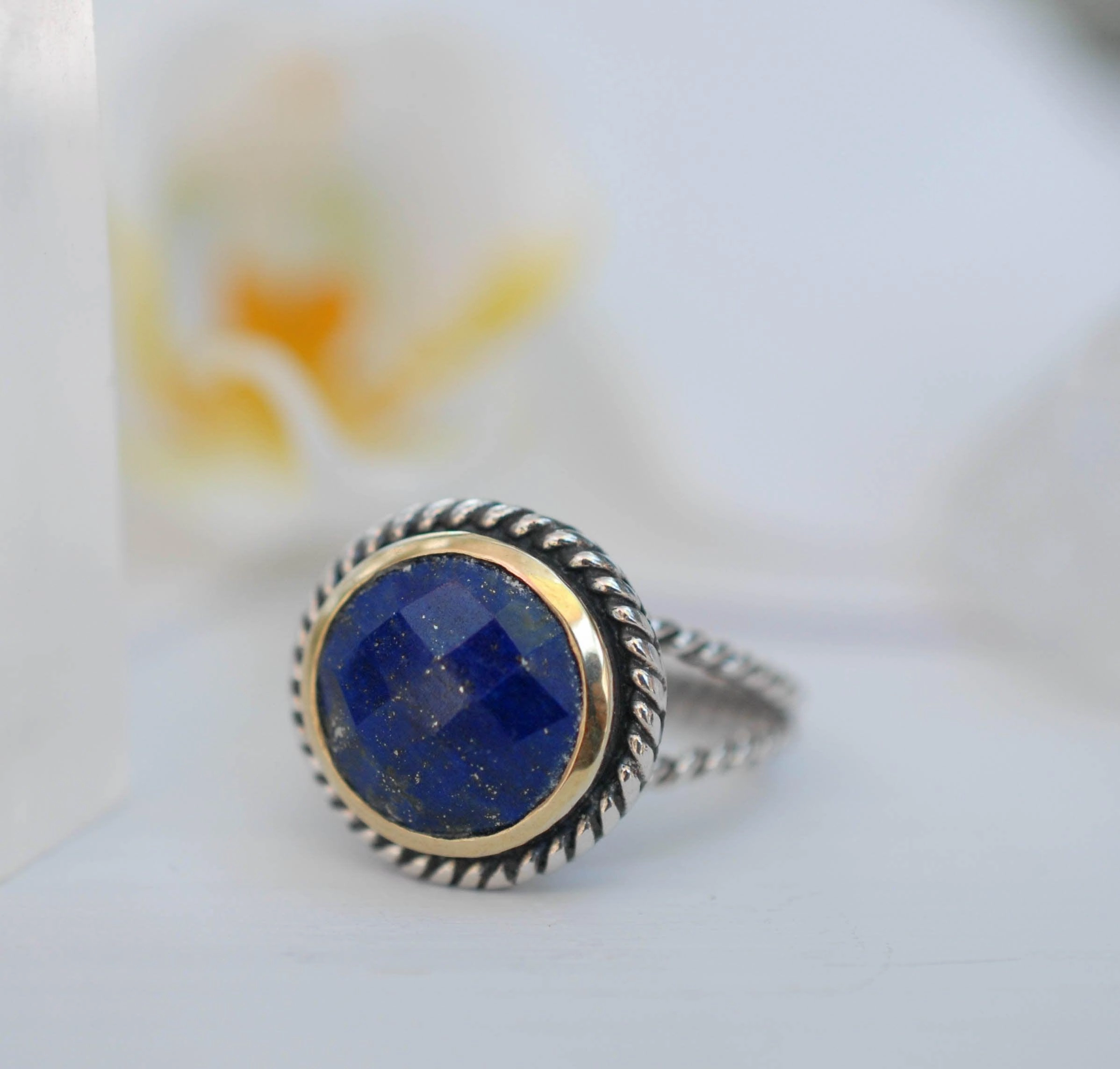 Lapis Lazuli Ring ~ Sterling Silver 925 and Gold Vermeil ~MR169