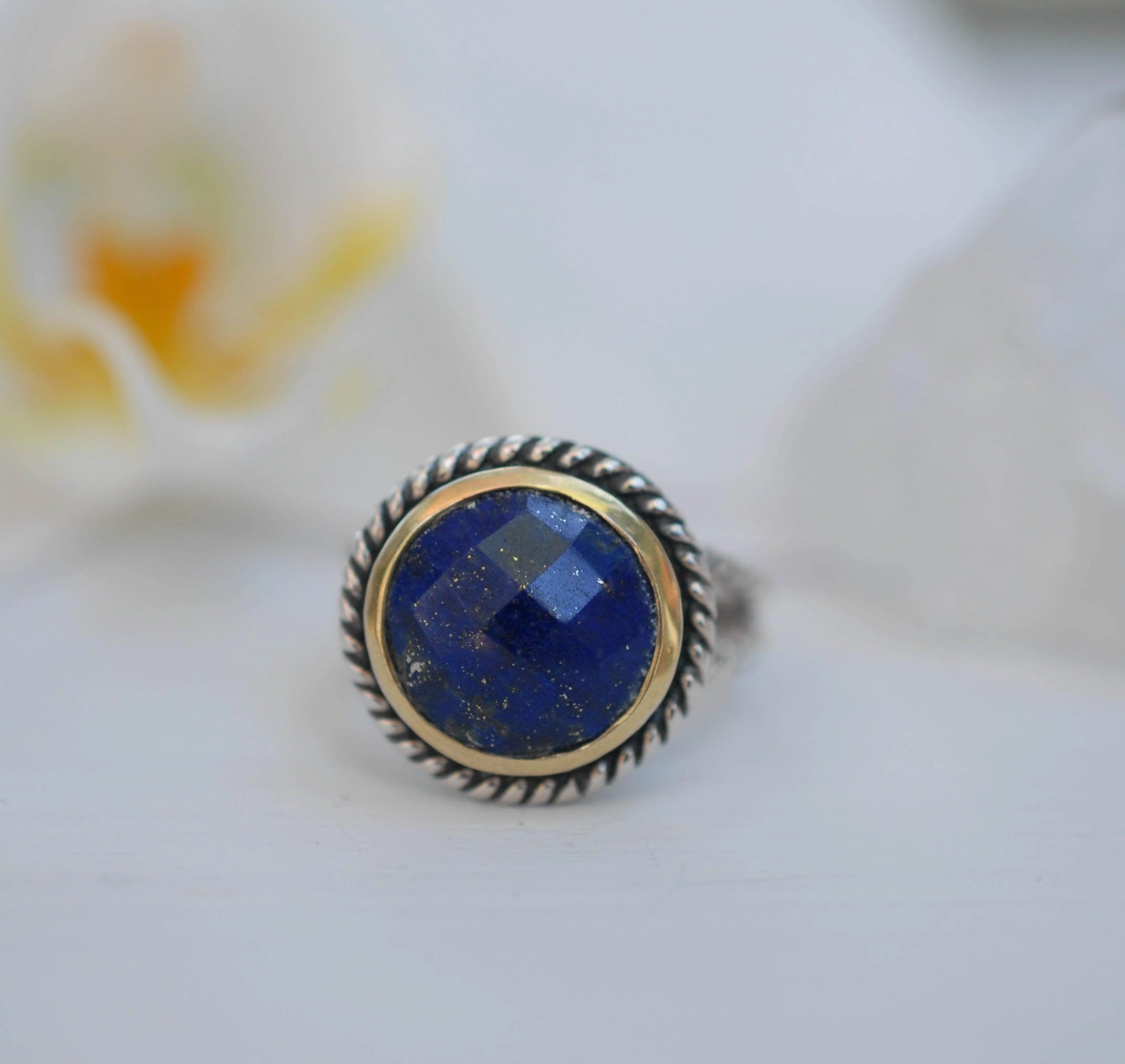 Lapis Lazuli Ring ~ Sterling Silver 925 and Gold Vermeil ~MR169