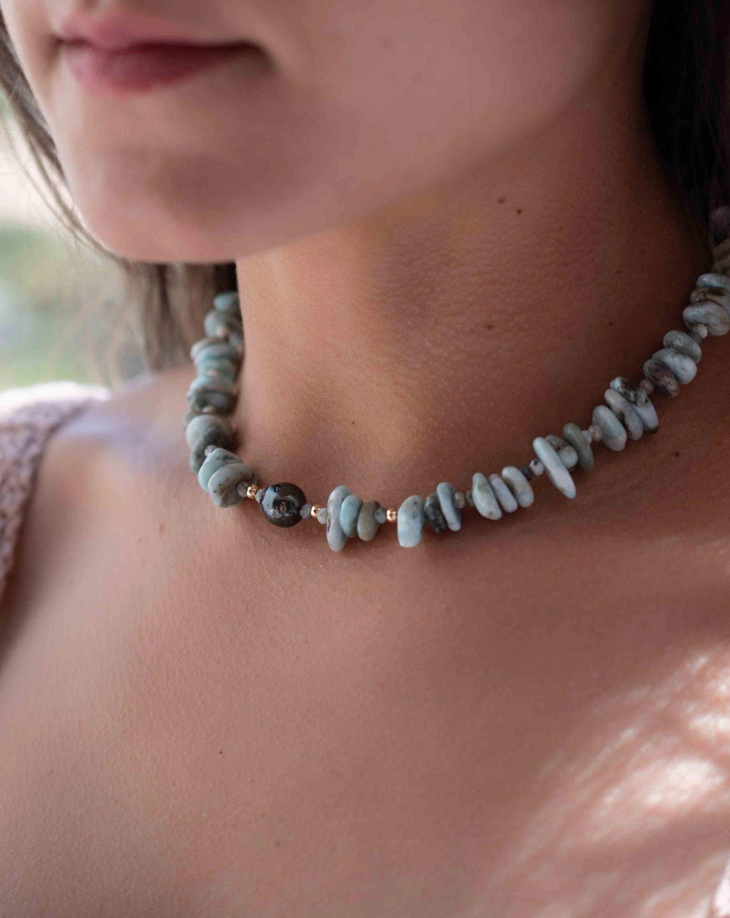 Larimar & Tahitian Pearl Choker ~ Sterling Silver 925 or Gold Filled~ Choker ~ MN065