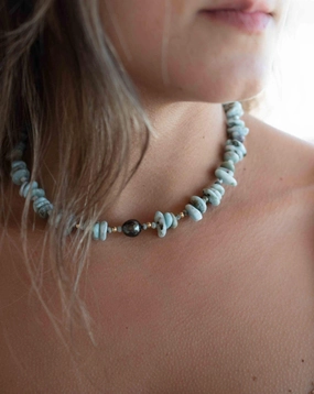 Larimar & Tahitian Pearl Choker ~ Sterling Silver 925 or Gold Filled~ Choker ~ MN065