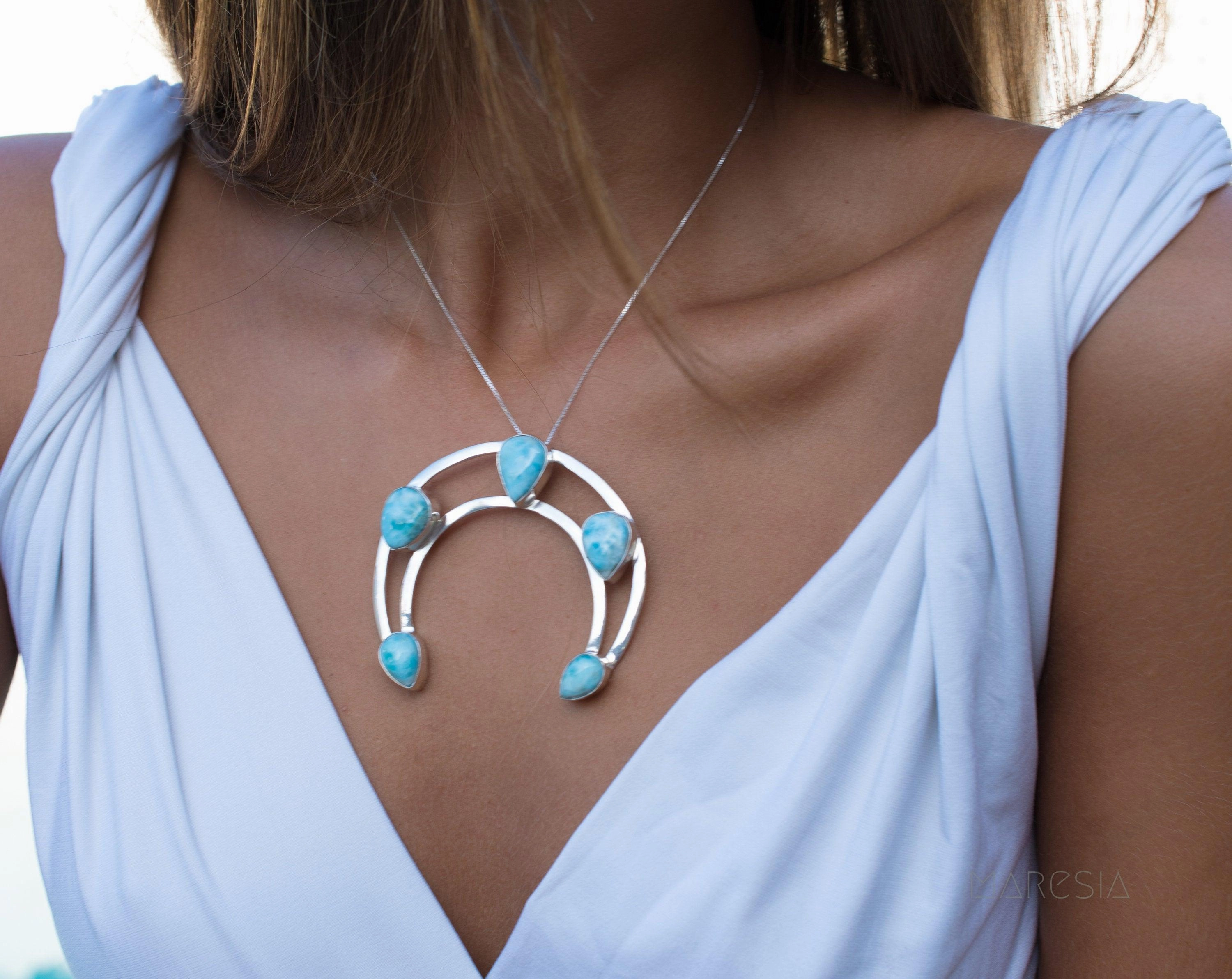 Larimar Necklace ~ Sterling Silver 925 ~ MN003A