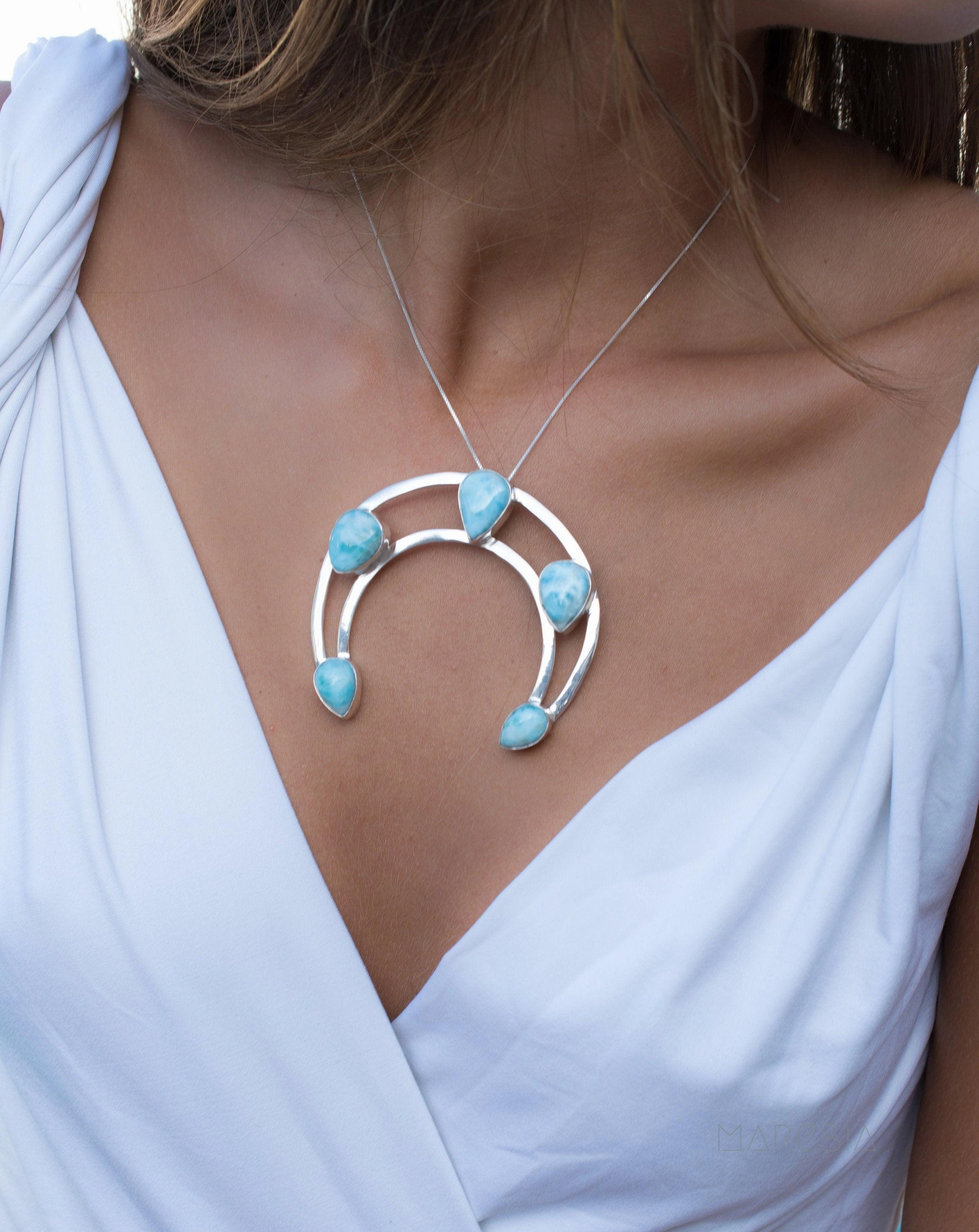 Larimar Necklace ~ Sterling Silver 925 ~ MN003A