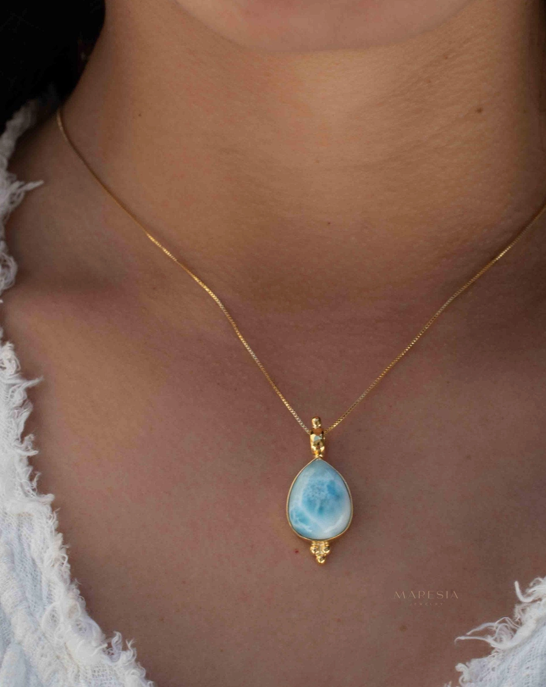 Larimar Pendant ~ Gold Plated over Sterling Silver ~ MN144