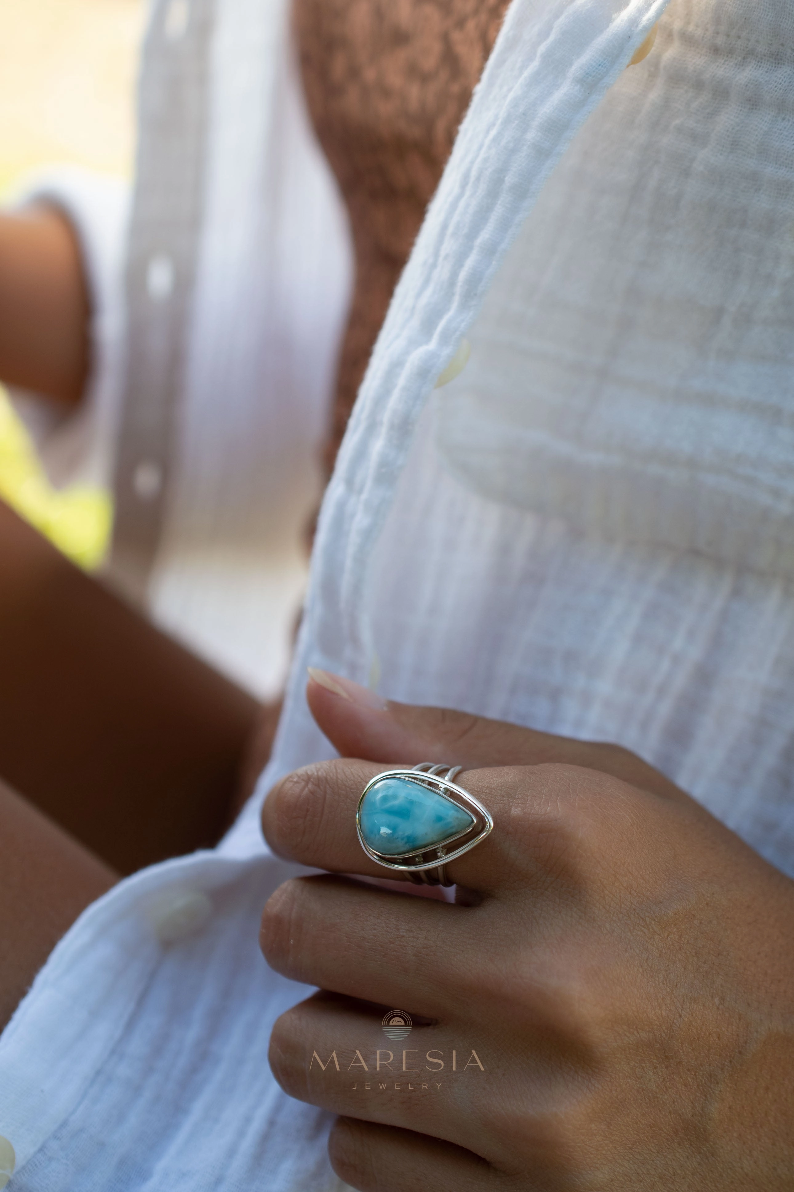 Larimar Ring ~ Sterling Silver 925 ~ MR265