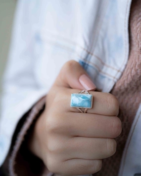 Larimar Ring ~ Sterling Silver 925 ~ MR293
