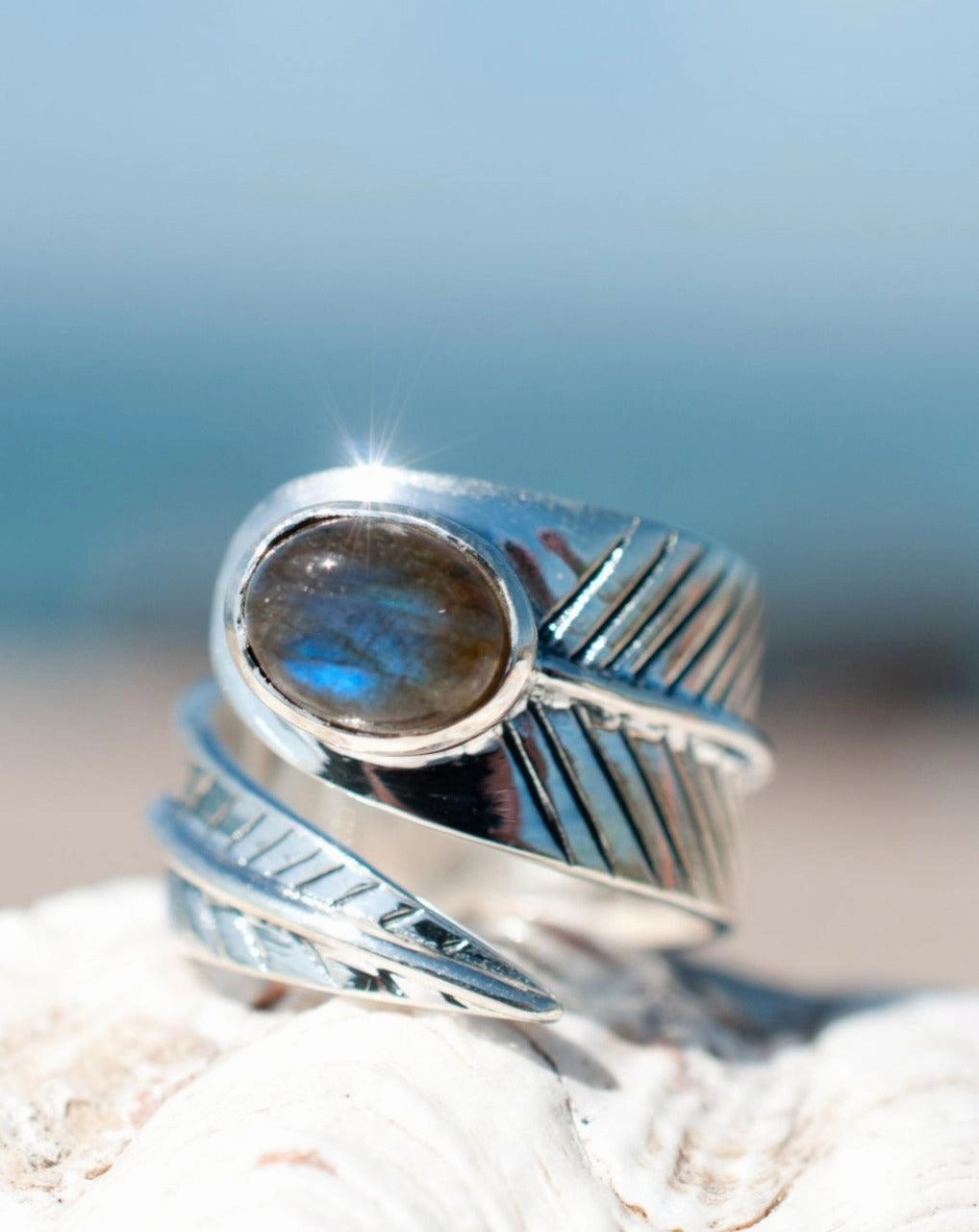 Leblon Leaf Labradorite Ring ~Sterling Silver 925~ SMR129
