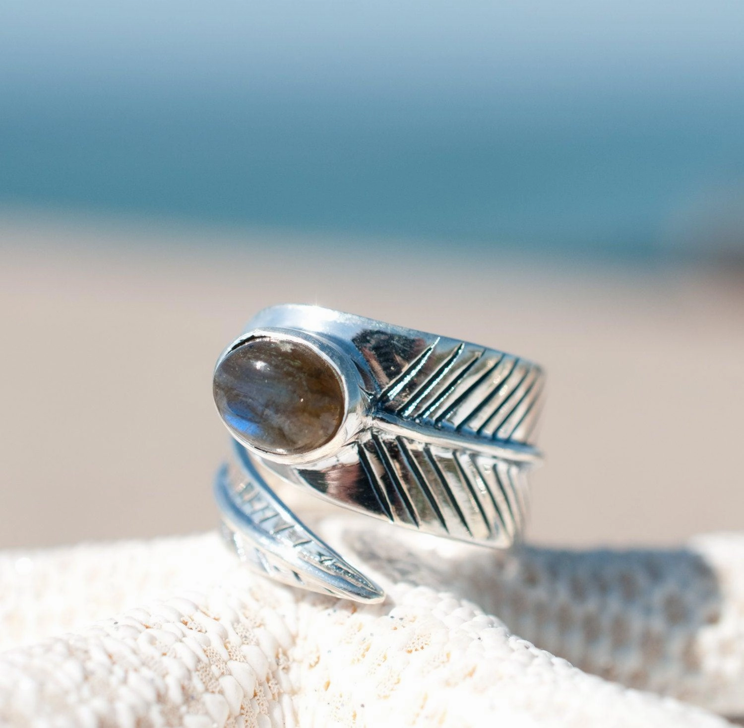 Leblon Leaf Labradorite Ring ~Sterling Silver 925~ SMR129