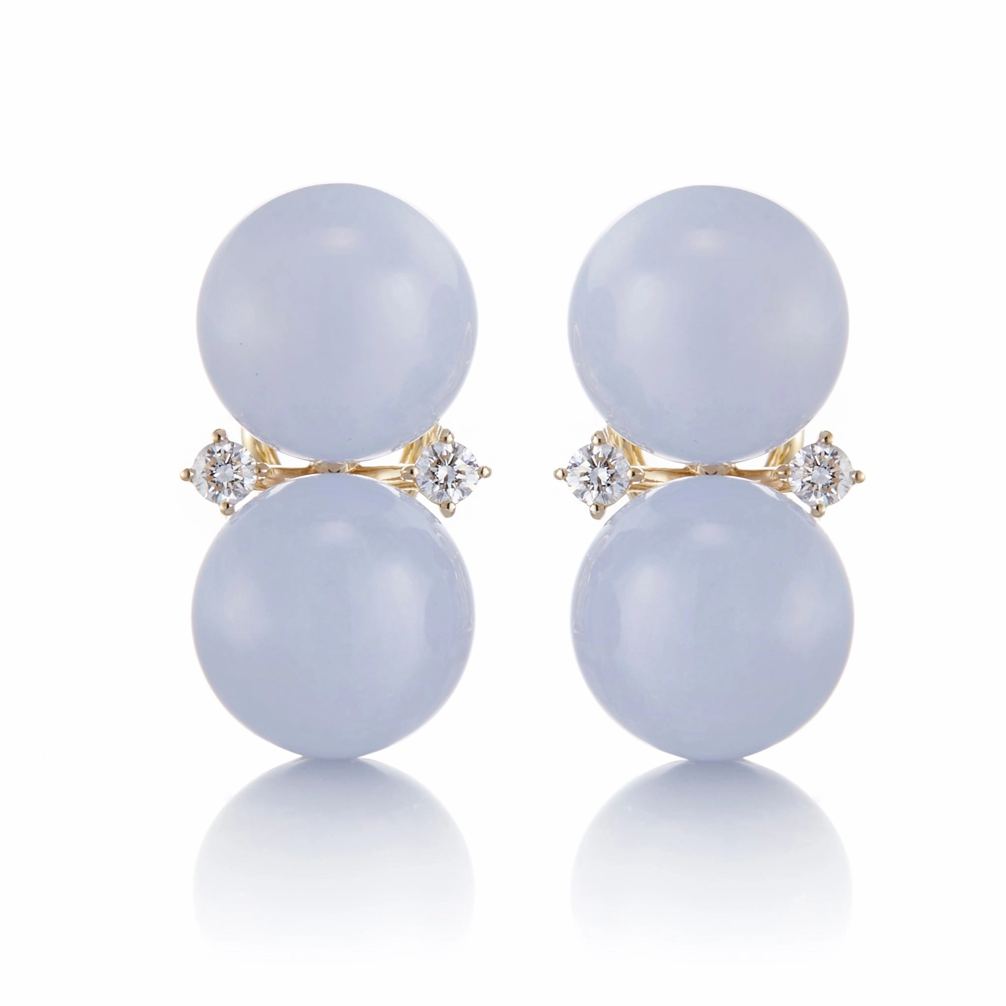 Les Deux Earrings in Blue Lace Agate & Diamonds