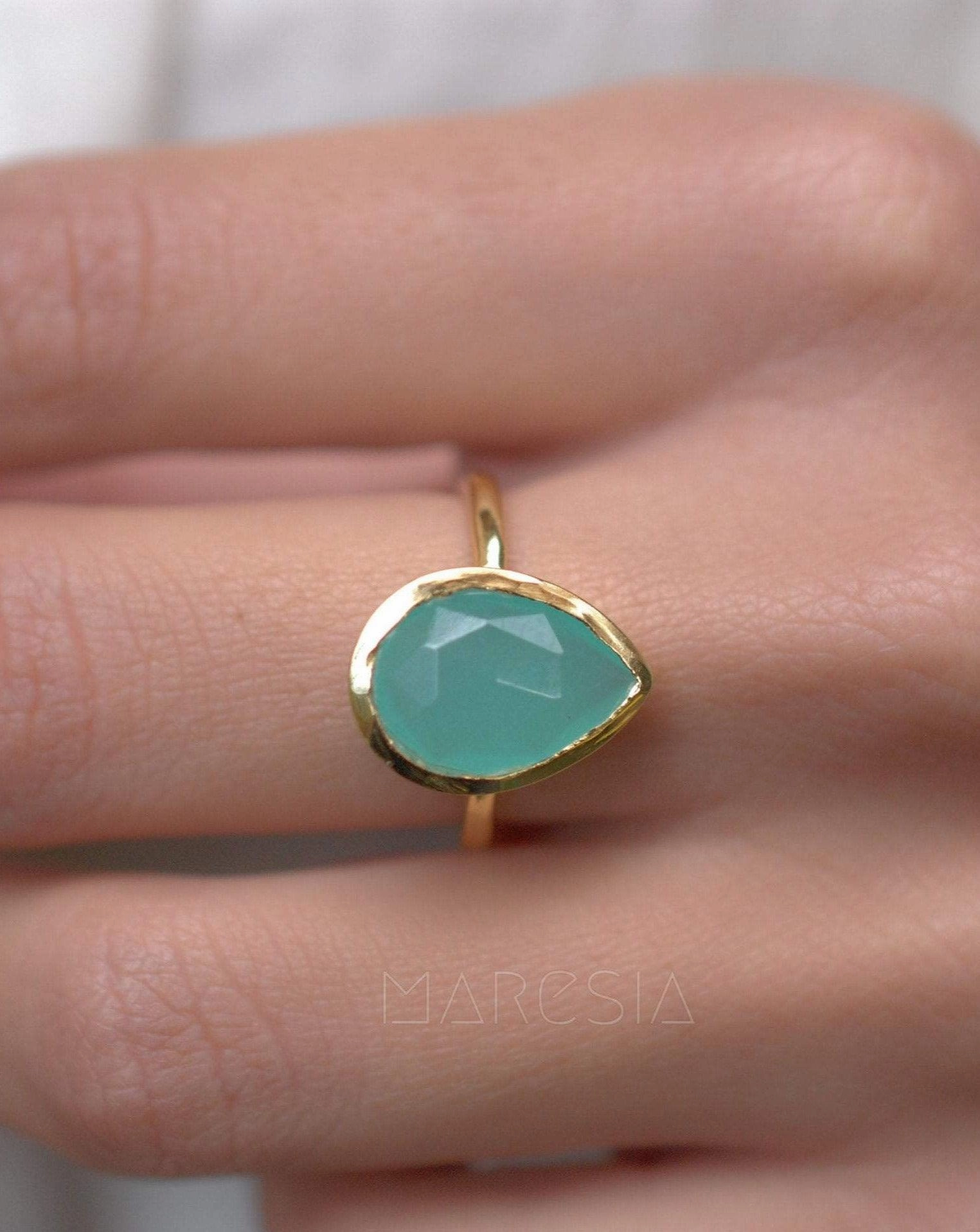 Lia Aqua Chalcedony Gold Ring ~ 18k Gold Plated ~MR028