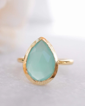 Lia Aqua Chalcedony Gold Ring ~ 18k Gold Plated ~MR028