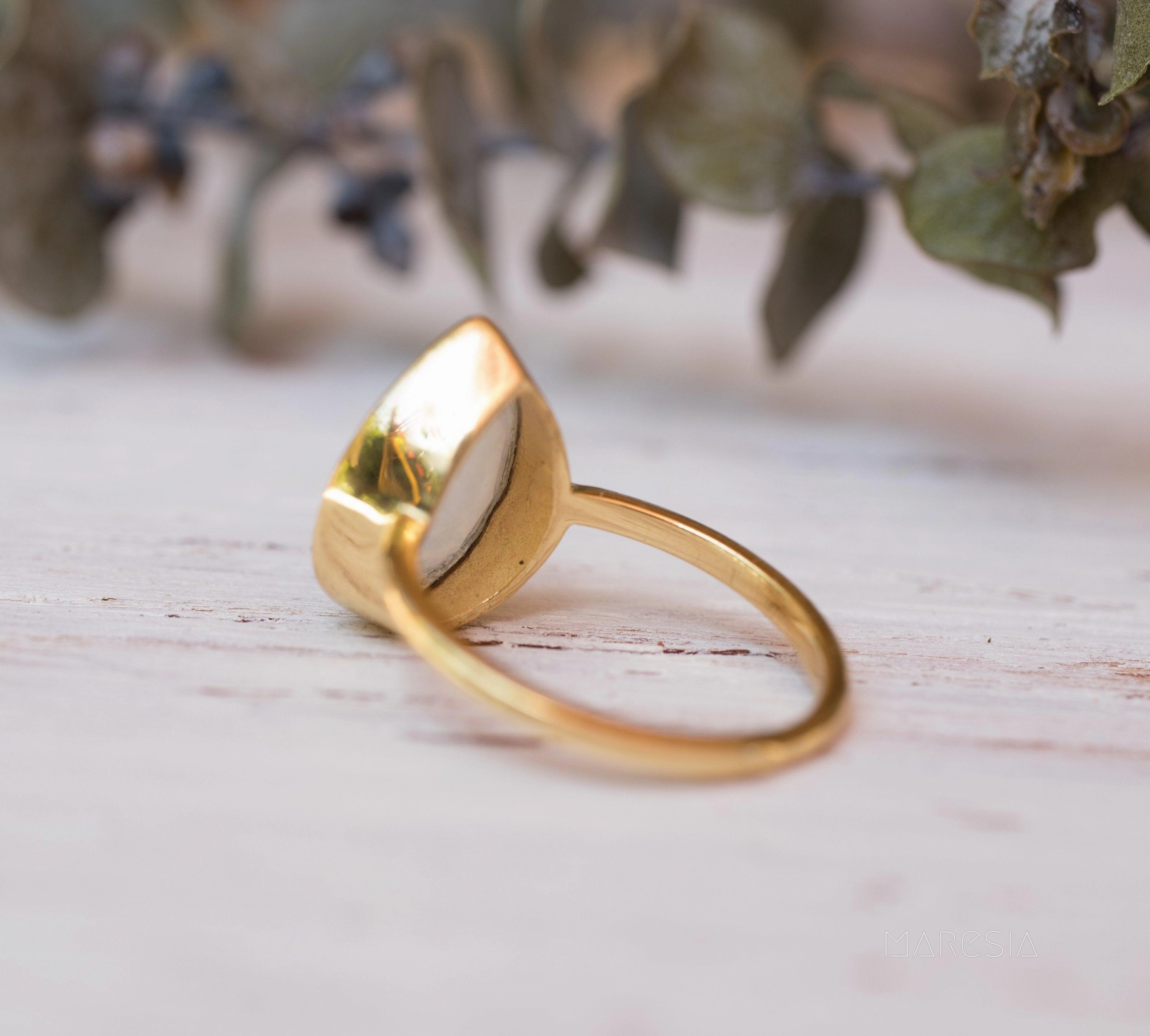 Lia Rainbow Moonstone Tear Drop Ring  ~ 18k Gold Plated ~  MR147