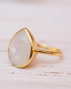 Lia Rainbow Moonstone Tear Drop Ring  ~ 18k Gold Plated ~  MR147