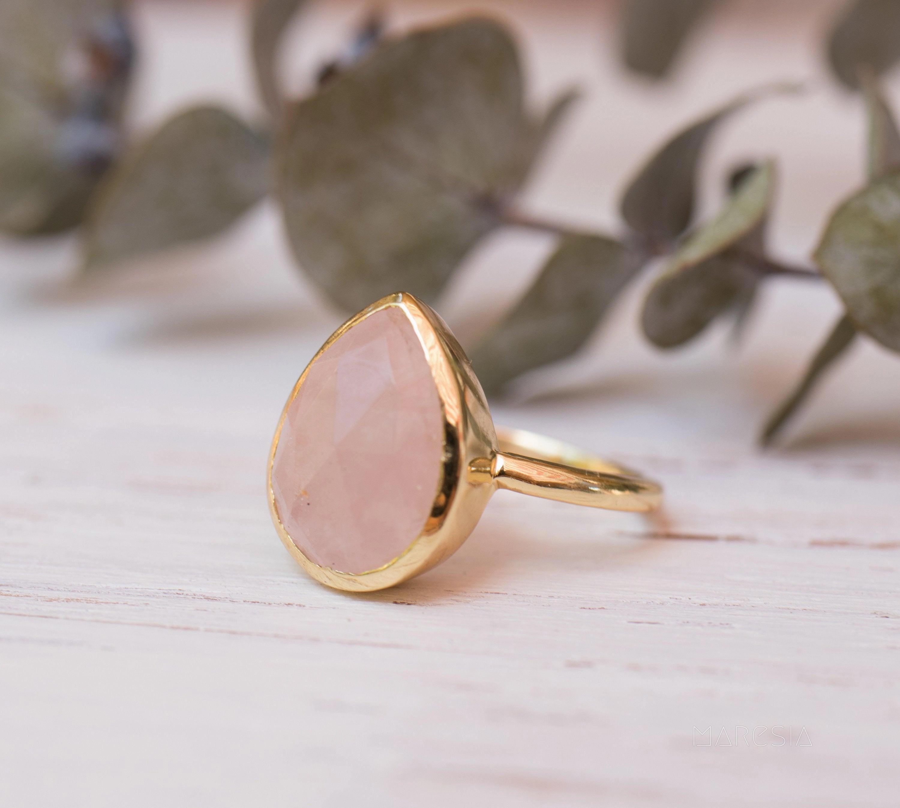 Lia Rose Quartz Tear Drop Ring ~ 18k Gold Plated ~ MR148