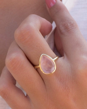 Lia Rose Quartz Tear Drop Ring ~ 18k Gold Plated ~ MR148