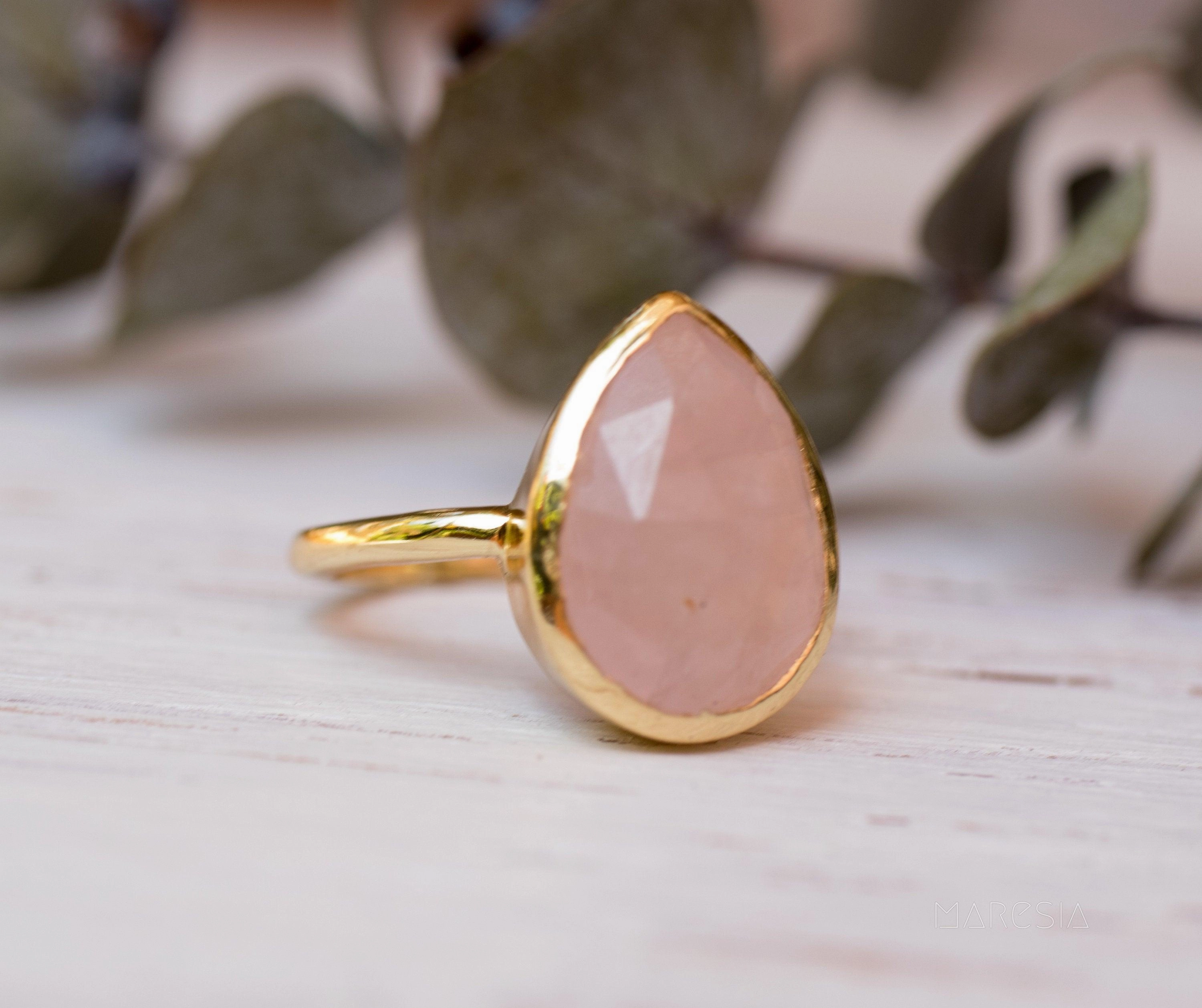 Lia Rose Quartz Tear Drop Ring ~ 18k Gold Plated ~ MR148