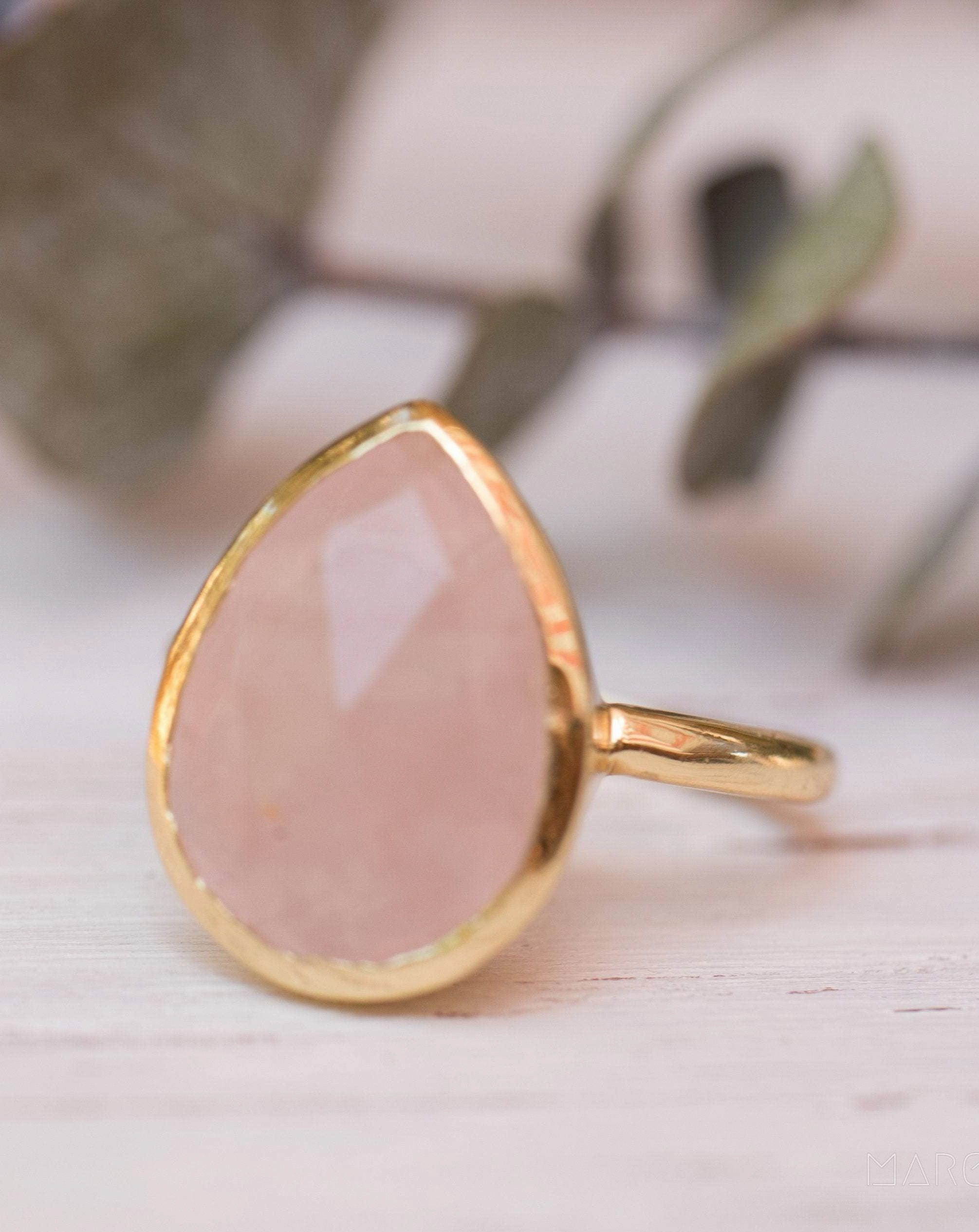 Lia Rose Quartz Tear Drop Ring ~ 18k Gold Plated ~ MR148