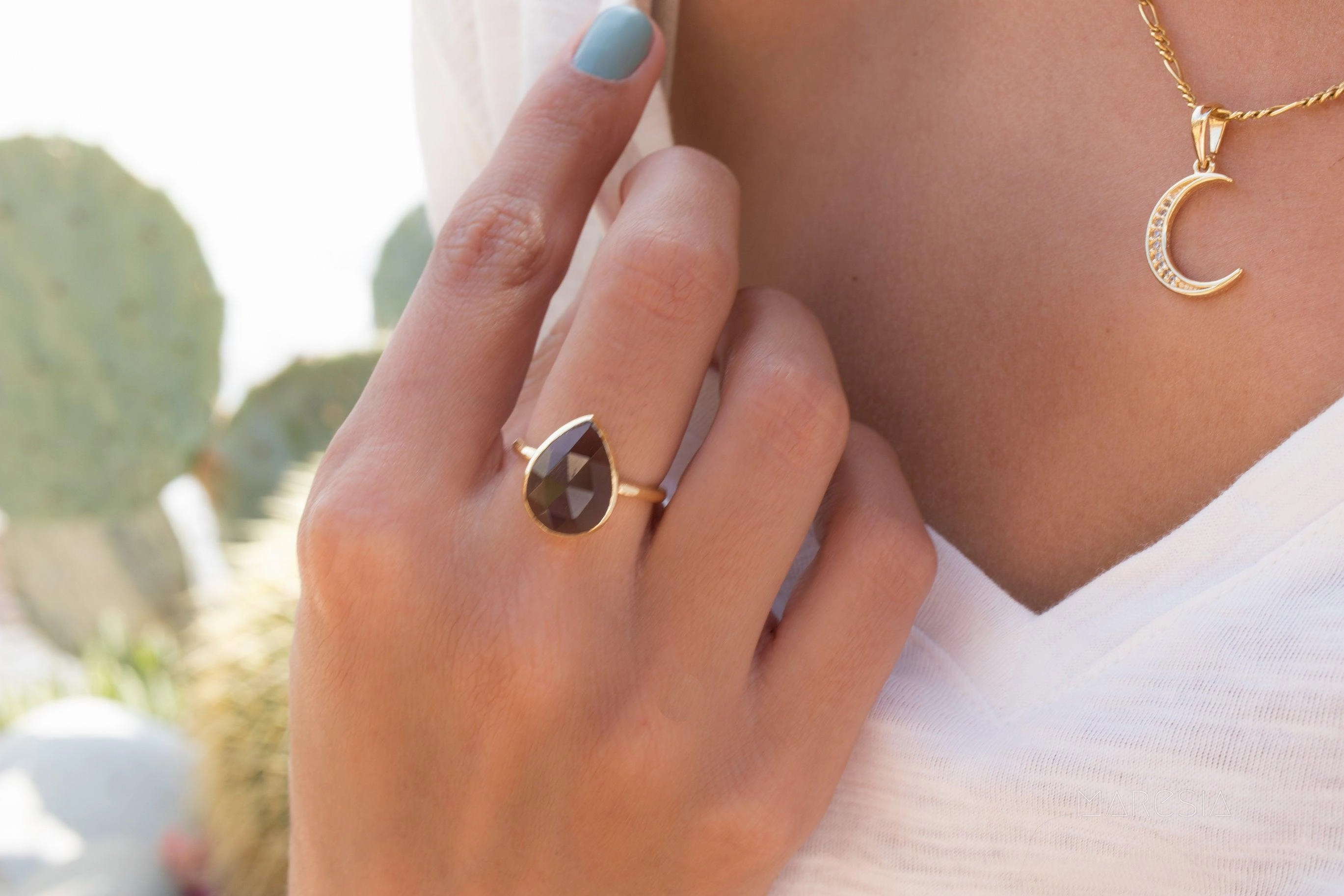 Lia Smoky Quartz Gold Ring ~ 18k Gold Plated~MR159