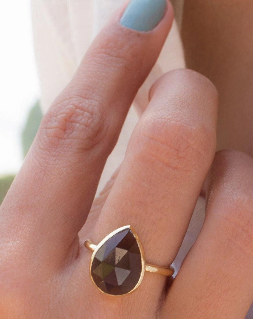 Lia Smoky Quartz Gold Ring ~ 18k Gold Plated~MR159
