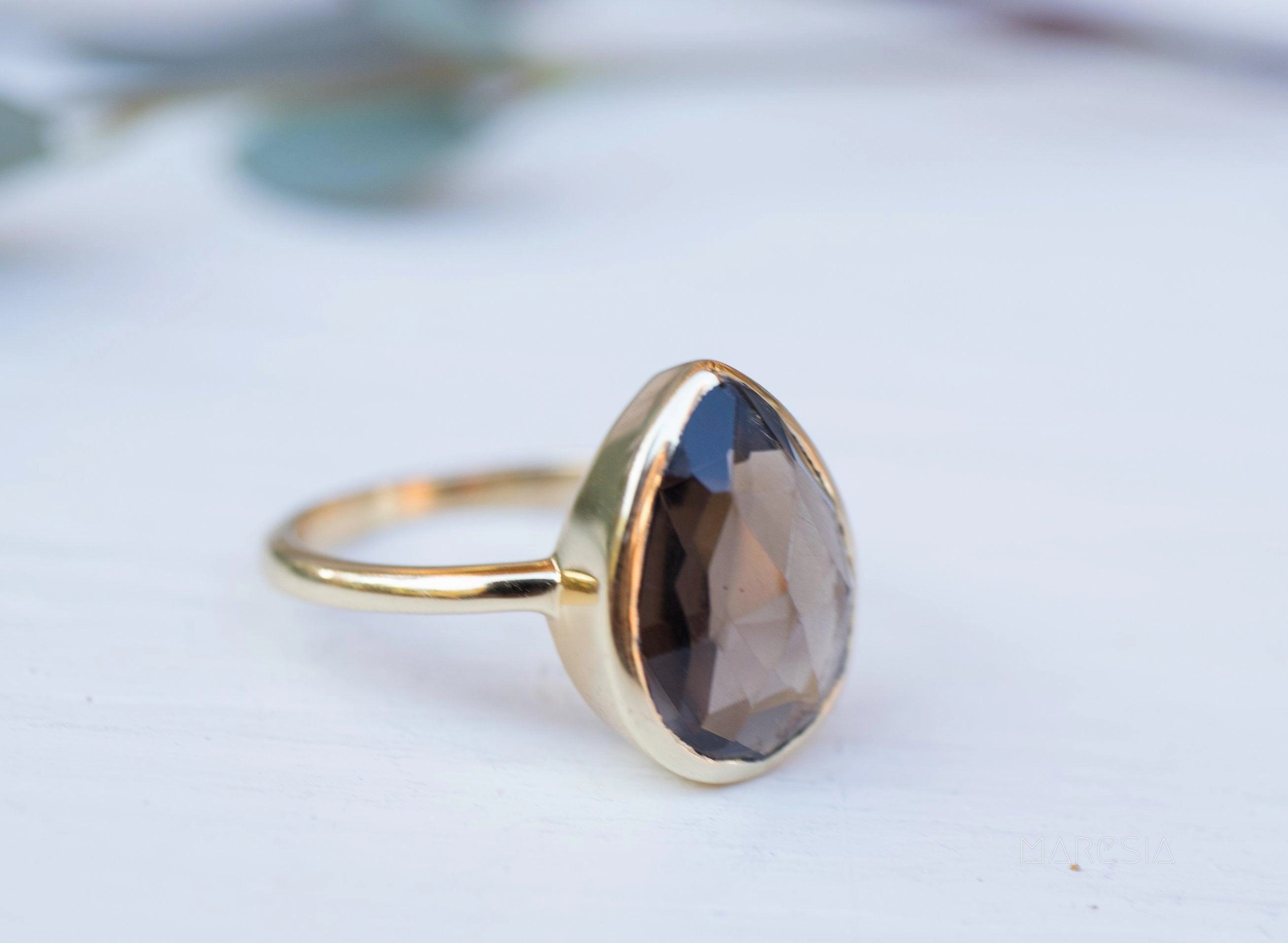 Lia Smoky Quartz Gold Ring ~ 18k Gold Plated~MR159