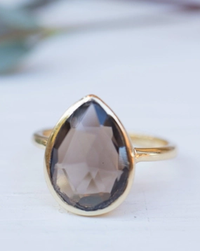 Lia Smoky Quartz Gold Ring ~ 18k Gold Plated~MR159