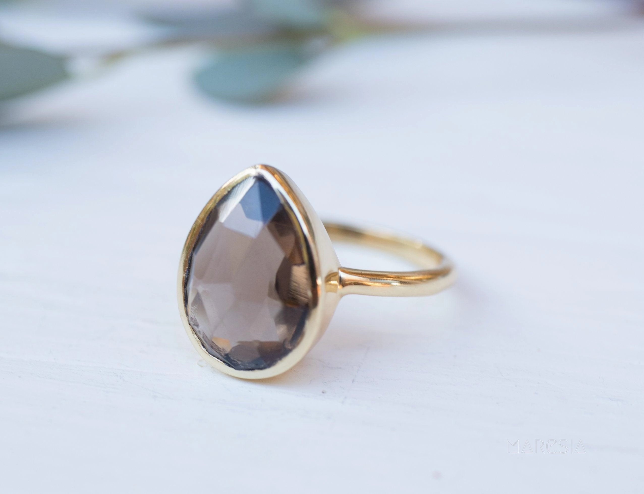 Lia Smoky Quartz Gold Ring ~ 18k Gold Plated~MR159