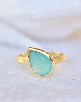 Lica Aqua Chalcedony Gold Ring ~ 18k Gold Plated ~ SMR124