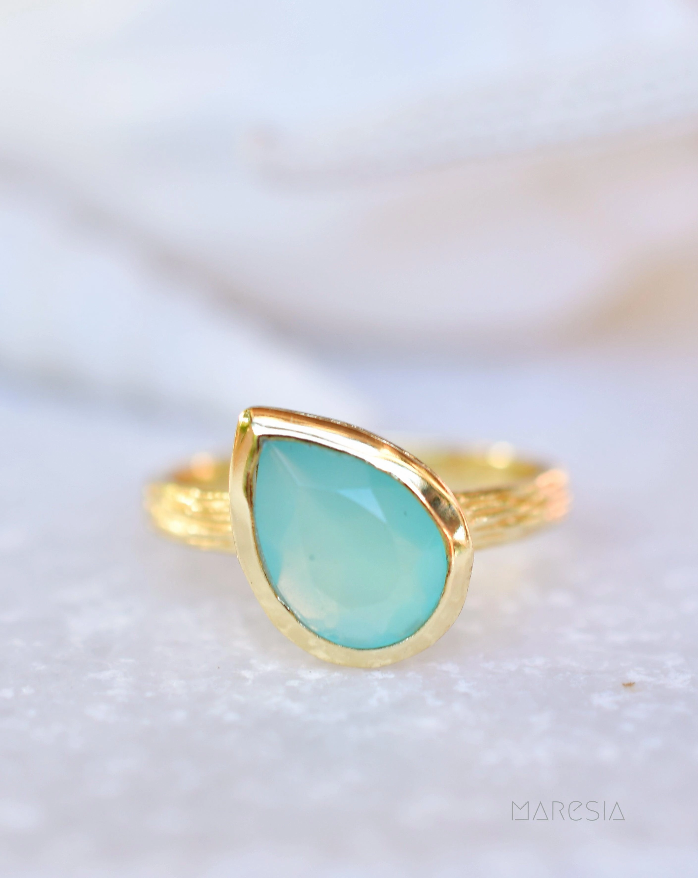 Lica Aqua Chalcedony Gold Ring ~ 18k Gold Plated ~ SMR124