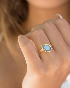 Lica Rainbow Labradorite Tear Drop Ring ~ 18k Gold Plated ~ SMR127