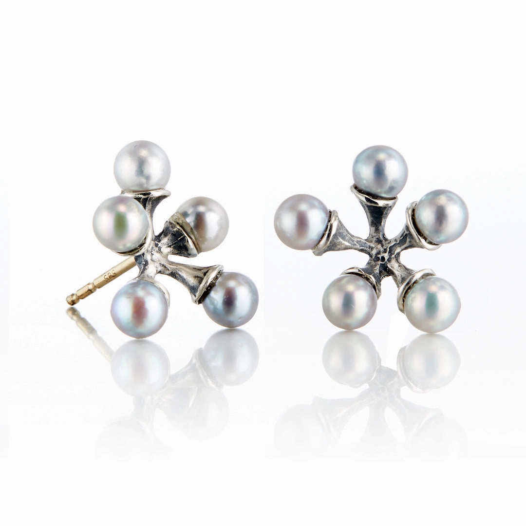 Light Silver Akoya Pearl Micro Jack Earrings