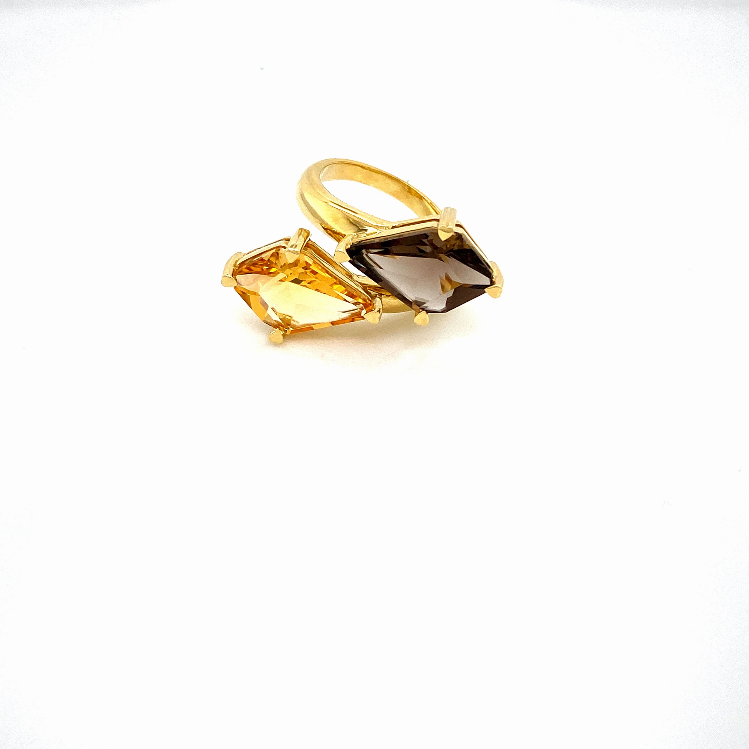 Lisa Nik Smokey Quartz & Citrine Ring