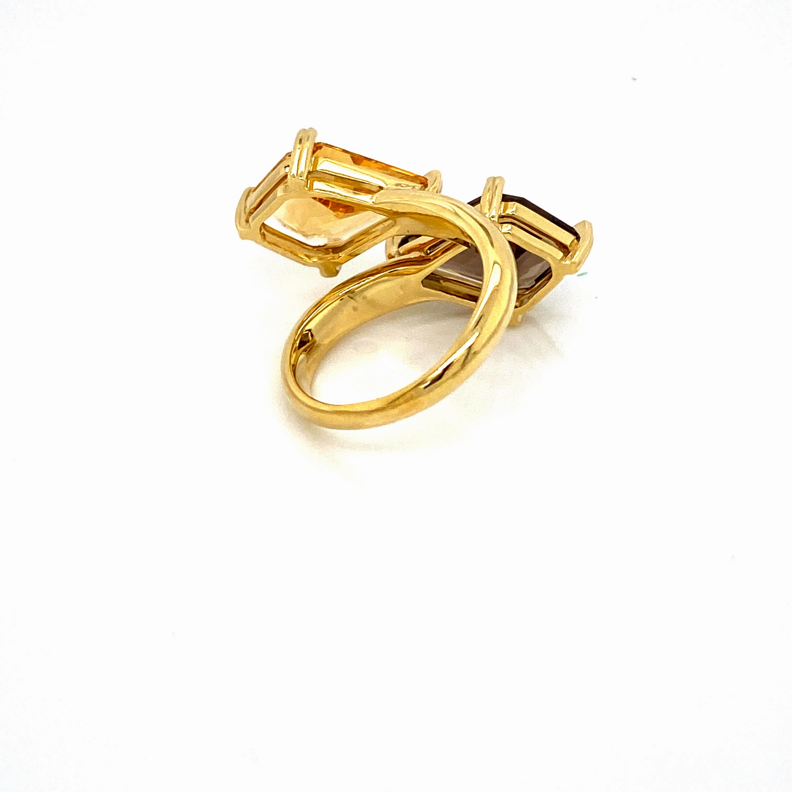 Lisa Nik Smokey Quartz & Citrine Ring