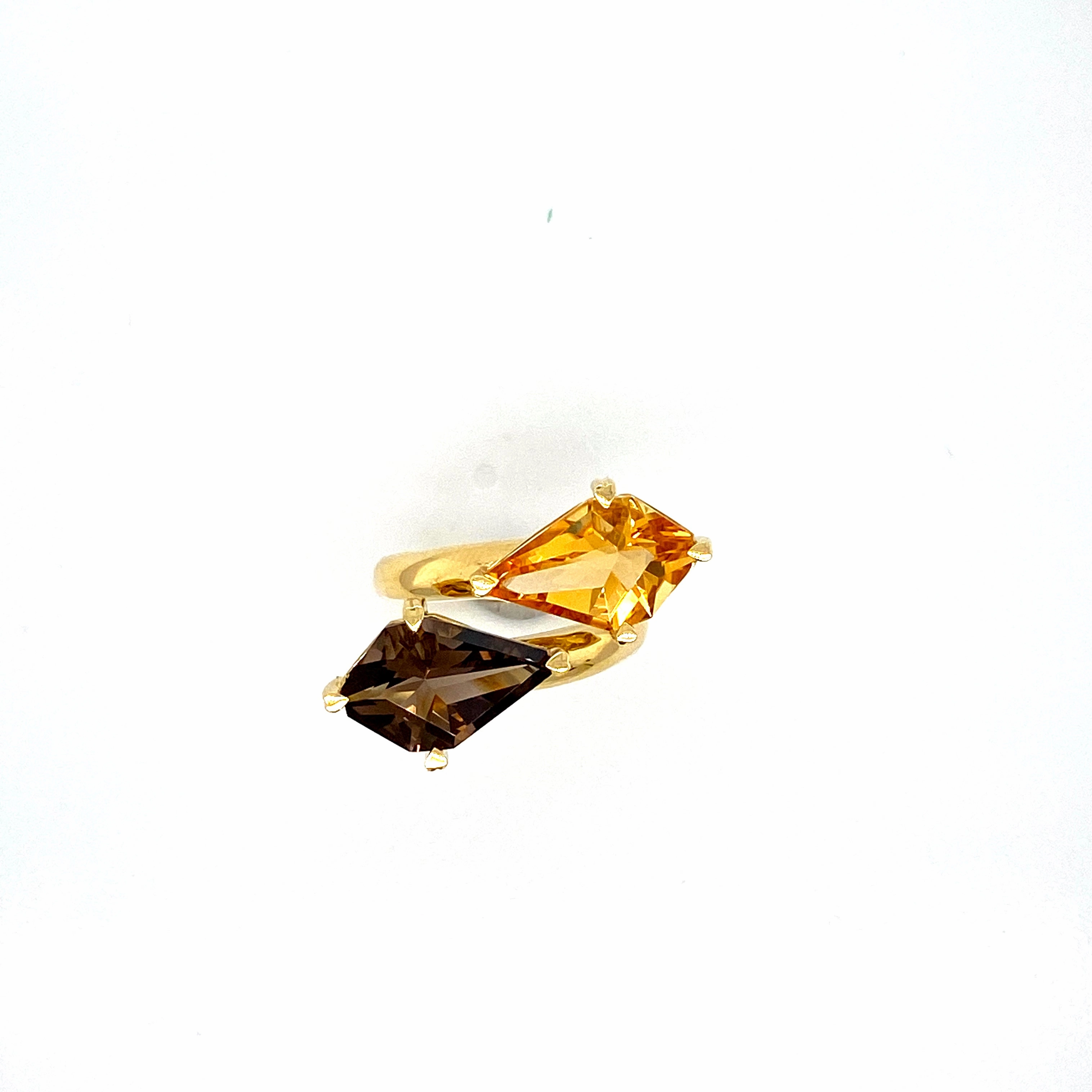 Lisa Nik Smokey Quartz & Citrine Ring