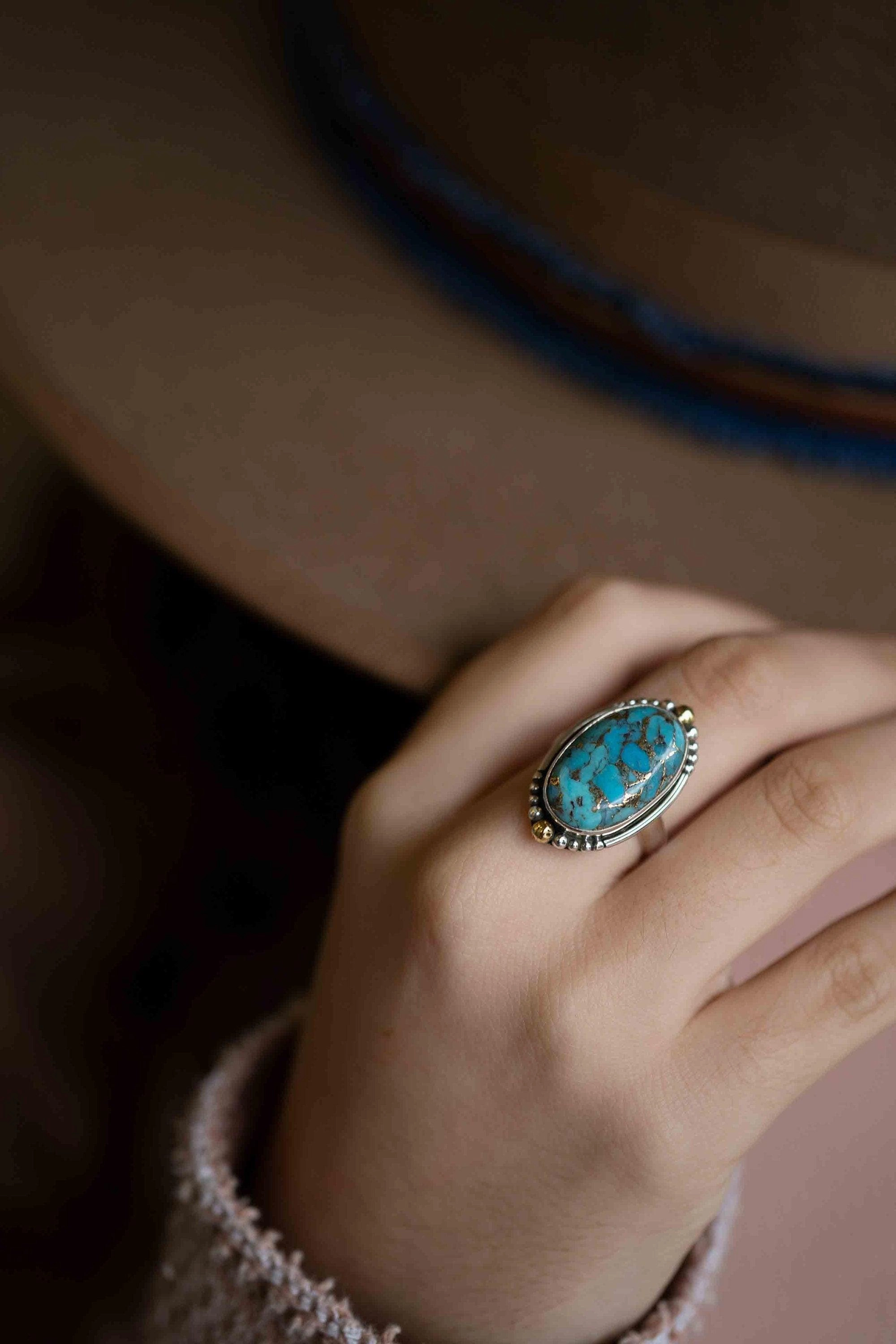 Lissa Ring ~ Copper Turquoise ~ Sterling Silver 925 and brass ~ MR291