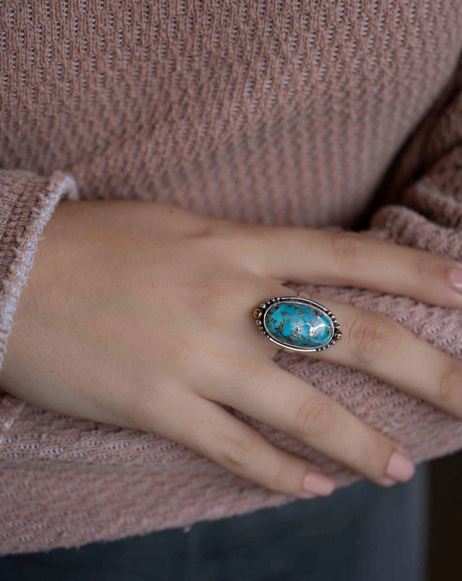 Lissa Ring ~ Copper Turquoise ~ Sterling Silver 925 and brass ~ MR291