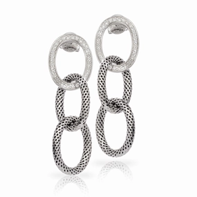 Liza Beth Triple Link Diamond Silver Dangle Earrings